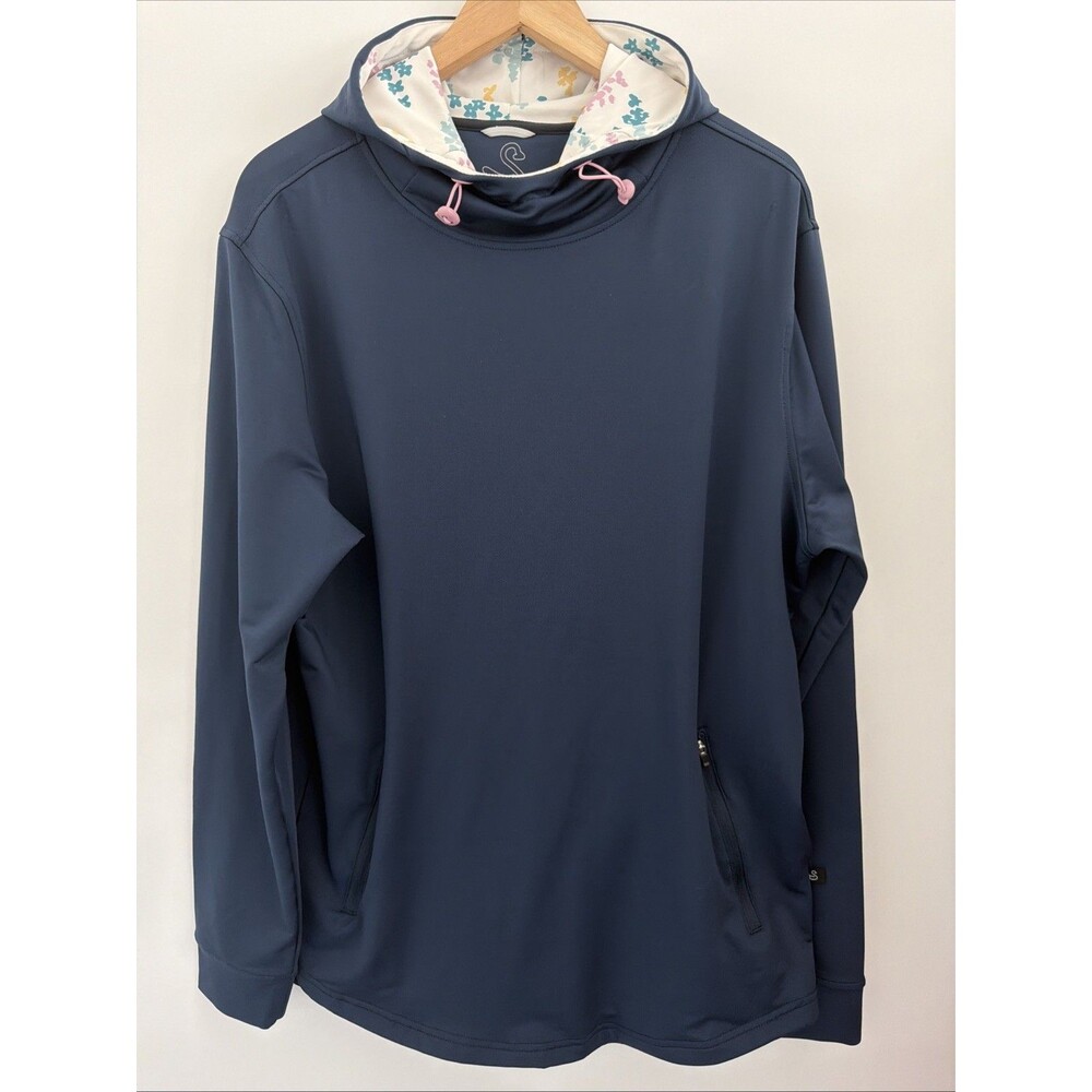 Swannies Golf Ivy Performance Pullover Hoodie Adult Sz L Navy Blue Contrast Hood - Picture 2 of 12